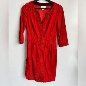 Maeve Anthropologie women corduroy pencil dress size 0 red orange wide wale